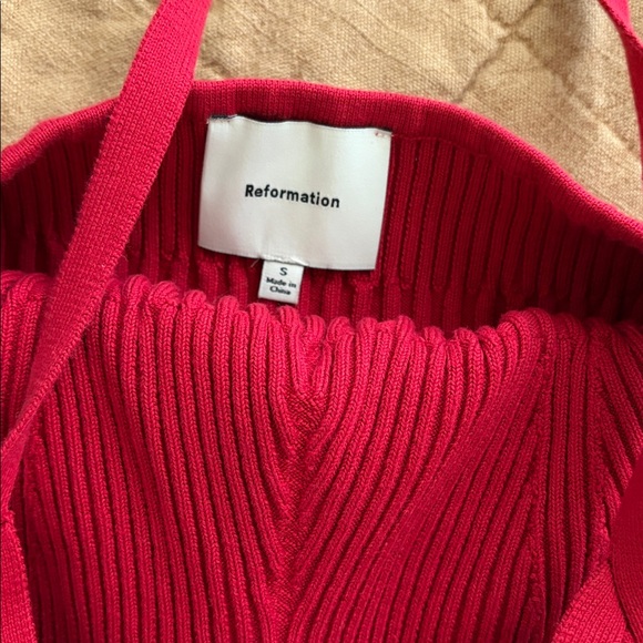 Reformation Red Ribbed Halter Top - Picture 2 of 3